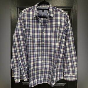 Banana Republic Long Sleeve Plaid Button Down Blue Purple Soft Wash Casual large
